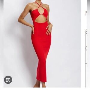 MESHKI 
Maddie Ribbed Drawstring Midi Dress